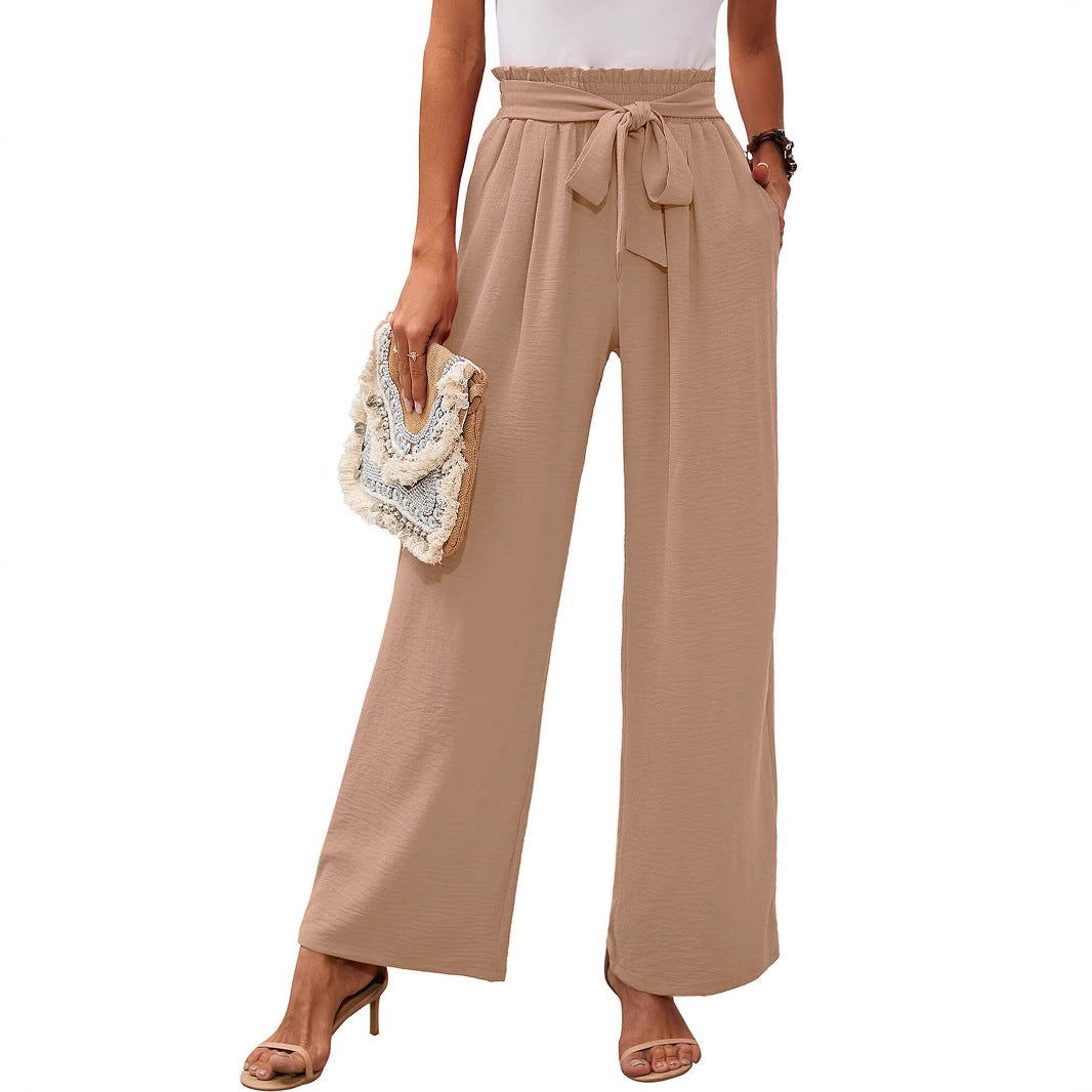 Lina™ – Pantalon large taille haute à ceinture nouée doux et élégant