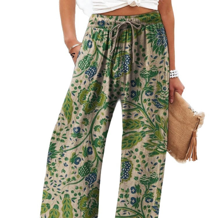 Pantalons Large en Fleurs Légers Taille Haute Confort