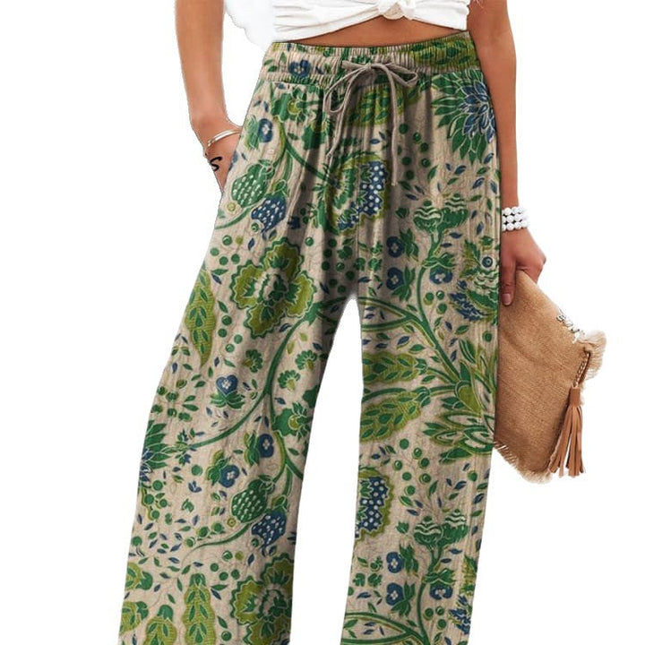 Pantalons Large en Fleurs Légers Taille Haute Confort