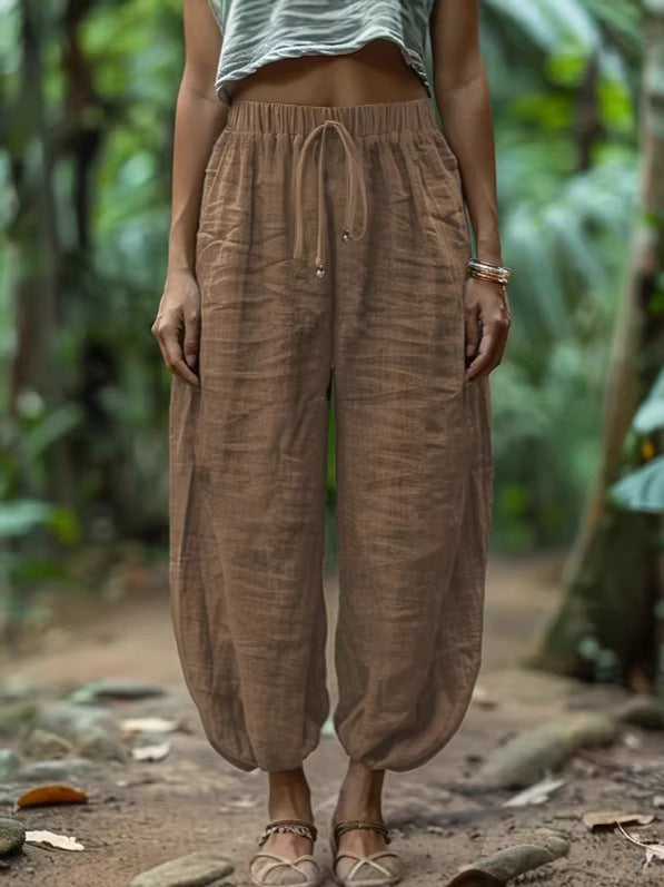 Pantalons en coton à taille élastique décontractés