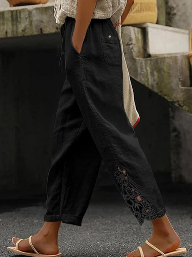 Pantalon droit taille haute en coton léger