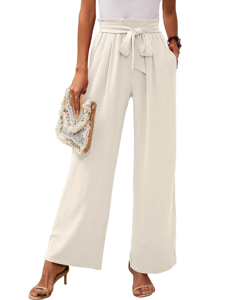 Pantalons larges taille haute pour femmes, taille à nouer douce
