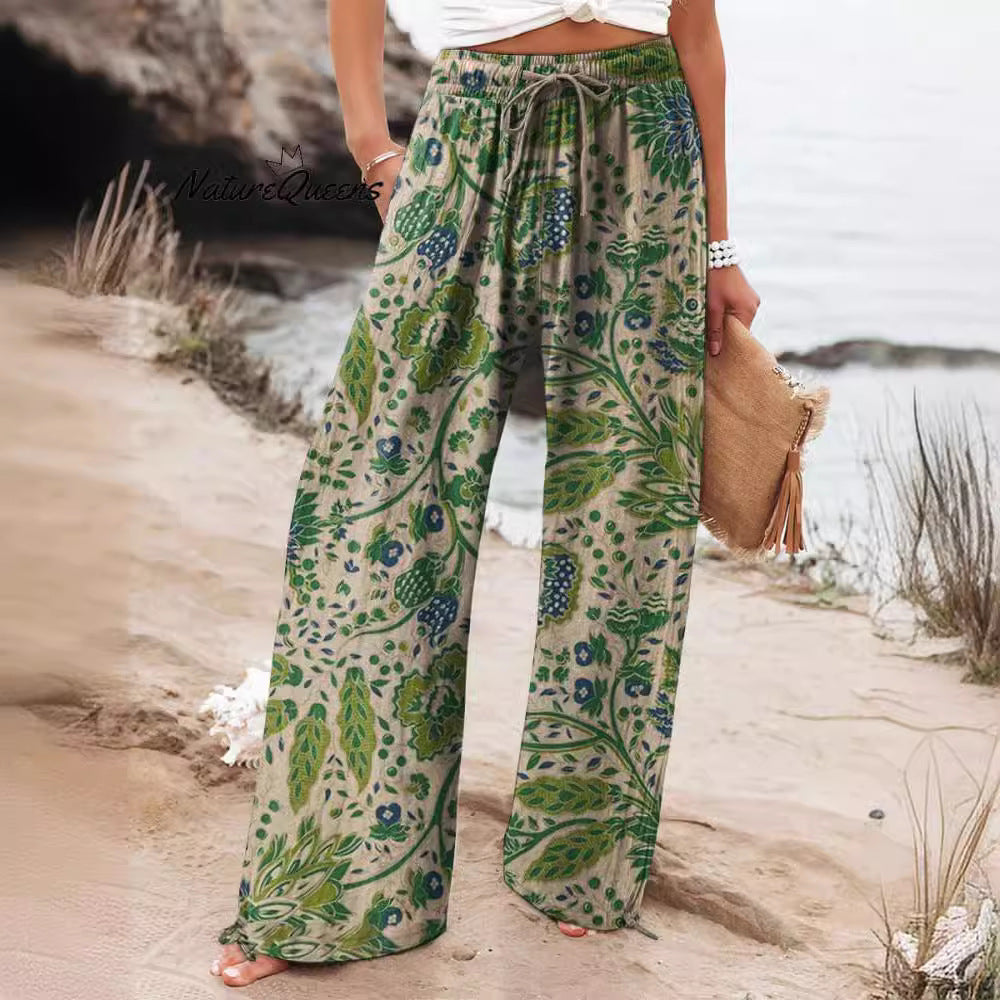 Pantalons Large en Fleurs Légers Taille Haute Confort