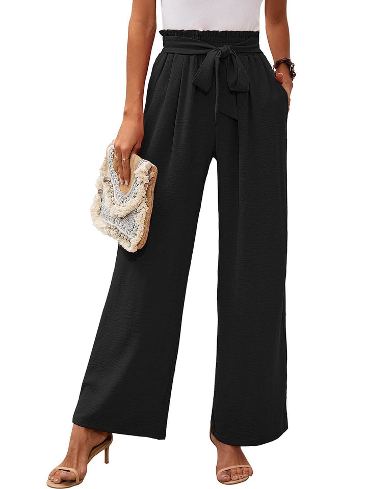 Lina™ – Pantalon large taille haute à ceinture nouée doux et élégant