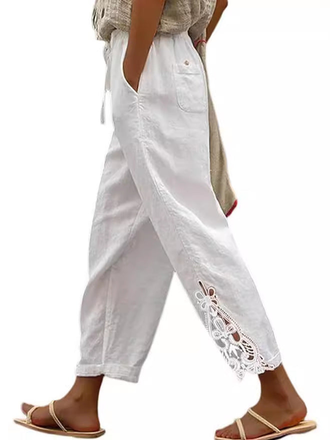 Pantalon droit taille haute en coton léger