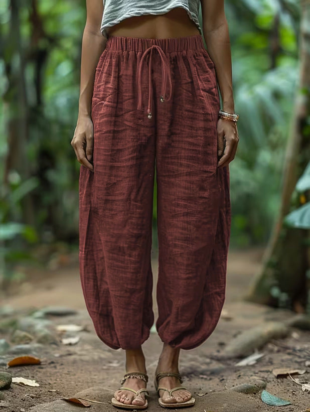 Pantalons en coton à taille élastique décontractés