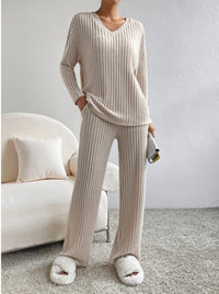 ELMER™ - Casual Long Sleeve V-Neck Top and Pants Set