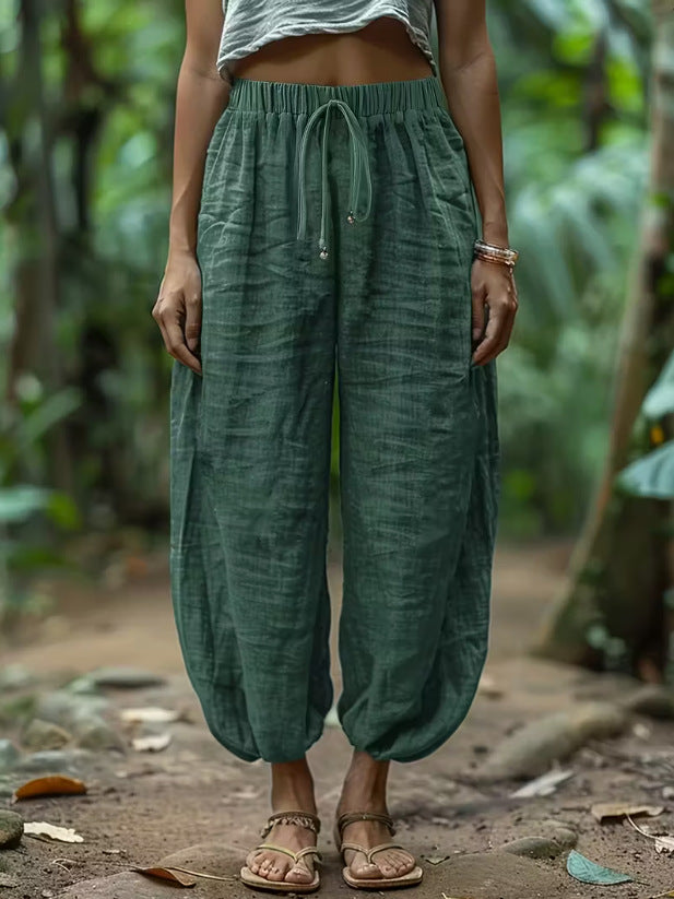Pantalons en coton à taille élastique décontractés