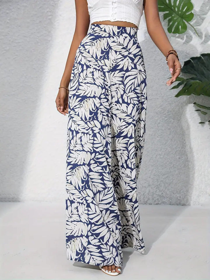 Pantalons larges floraux légers taille haute