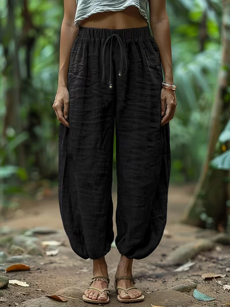 Pantalons en coton à taille élastique décontractés