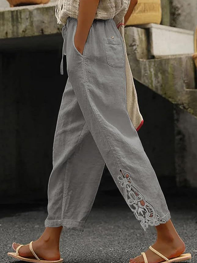 Pantalon droit taille haute en coton léger