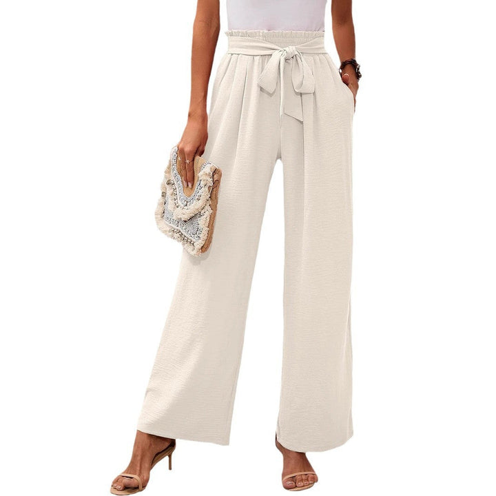 Pantalons larges taille haute pour femmes, taille à nouer douce