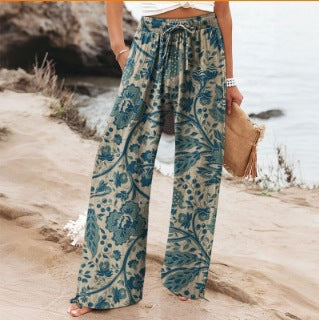 Pantalons Large en Fleurs Légers Taille Haute Confort