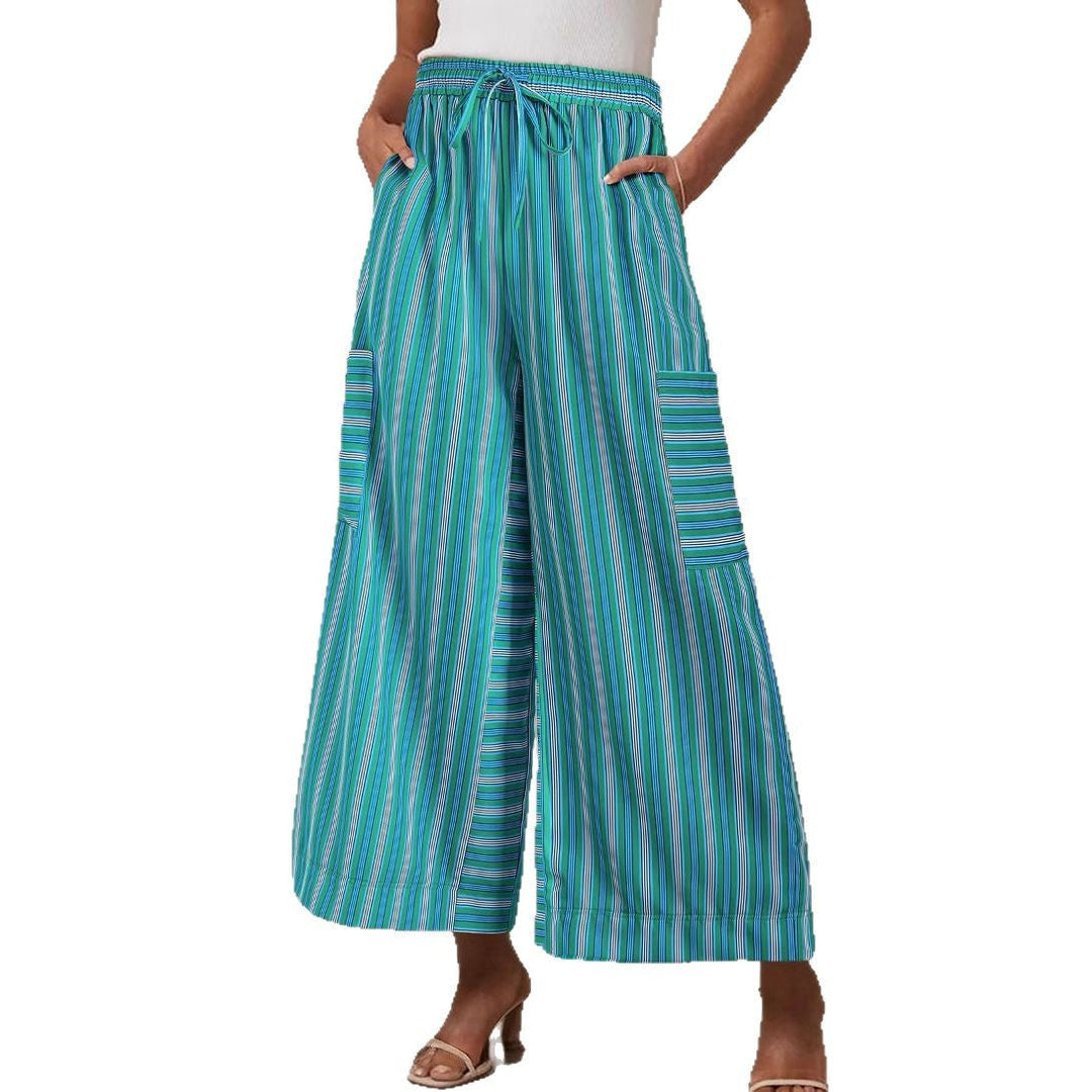 Pantalons larges à rayures légers avec taille élastique et cordon de serrage