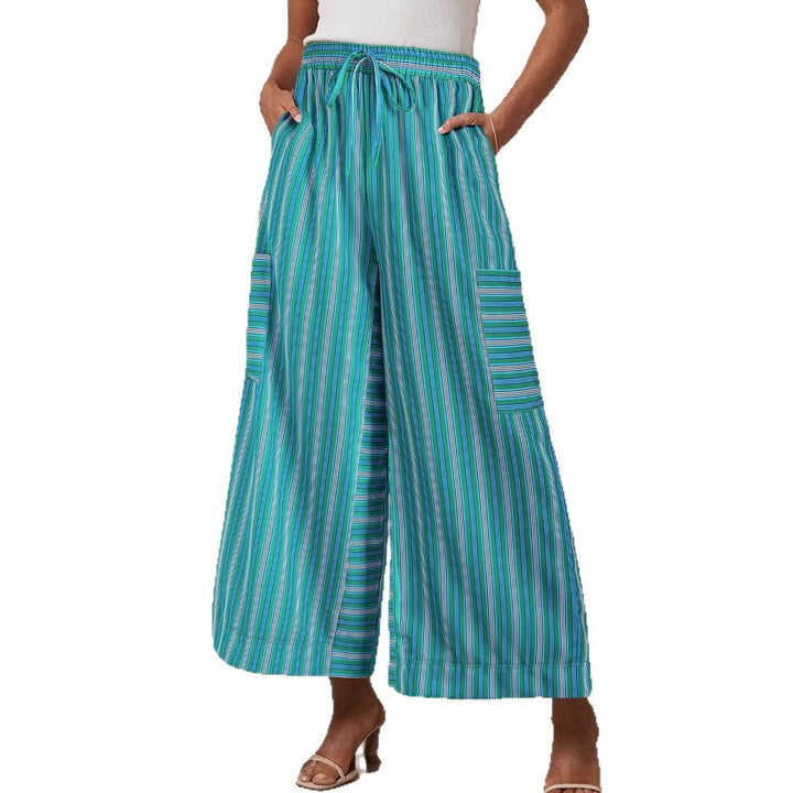 Pantalons larges à rayures légers avec taille élastique et cordon de serrage