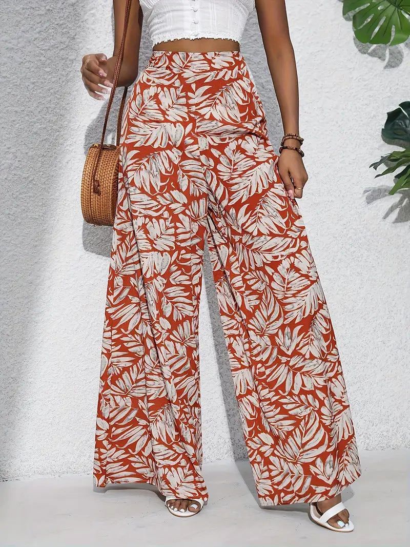 Pantalons larges floraux légers taille haute