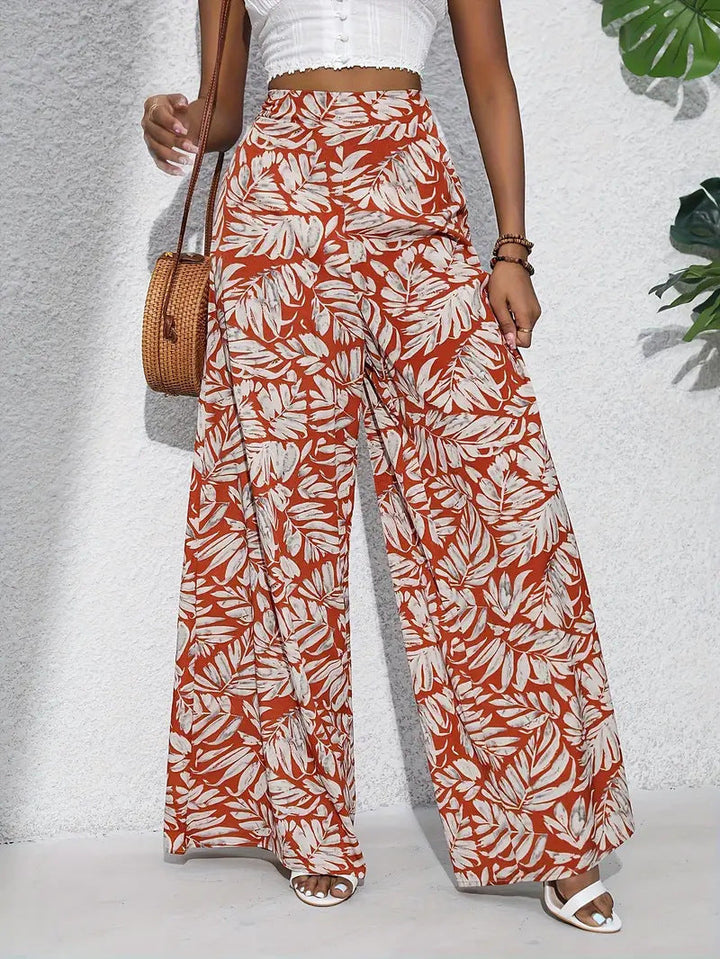 Pantalons larges floraux légers taille haute
