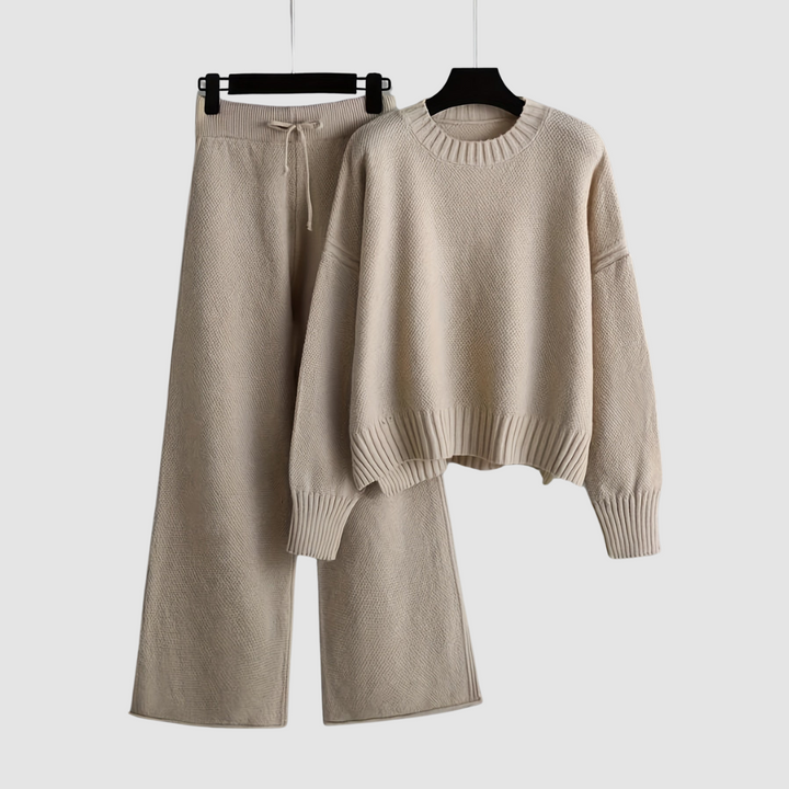 Ensemble de Loungewear Tricoté Douillet Emily™ | Pull Détendu et Pantalon à Jambes Amples