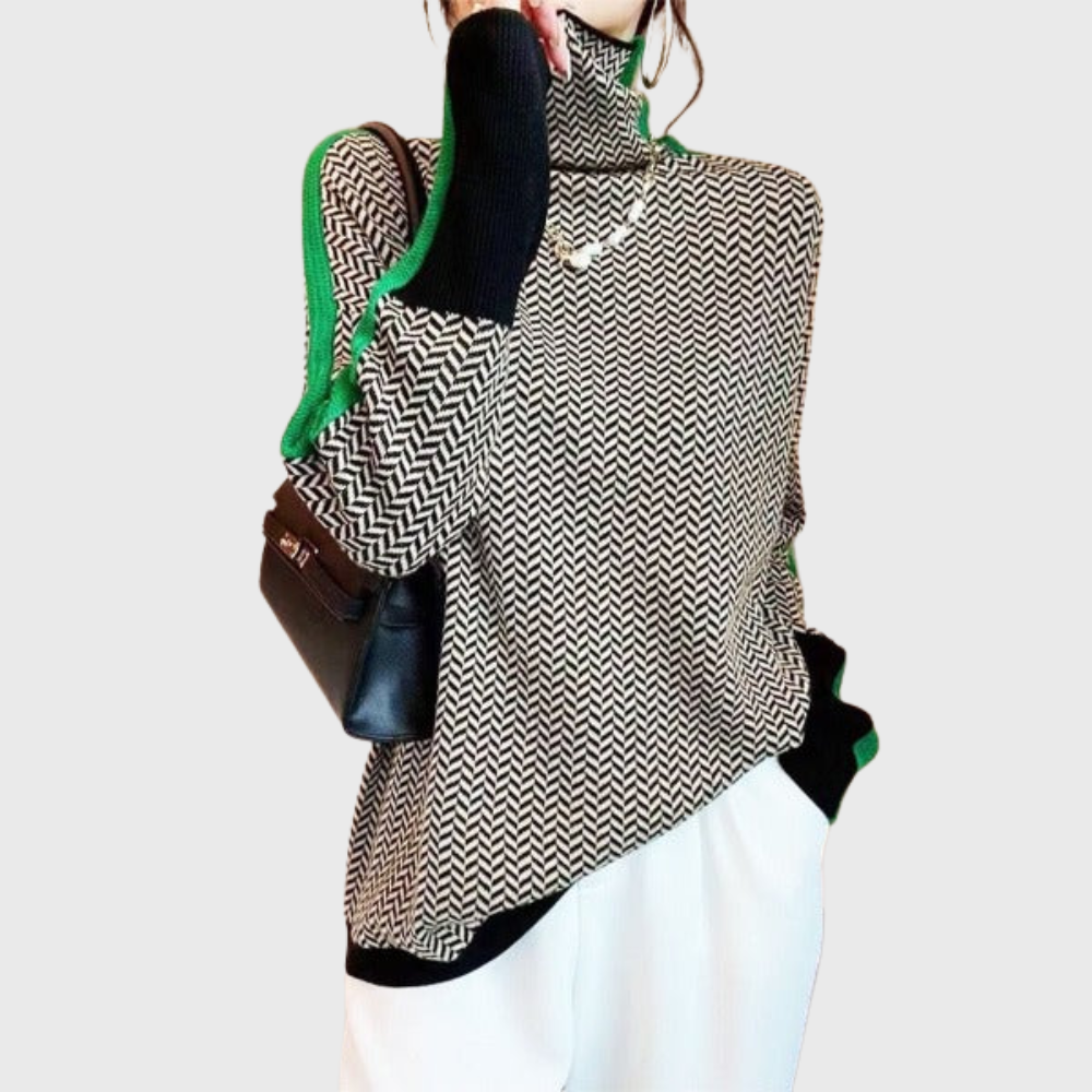 Kinga™ | Pull Col Roulé Rayé