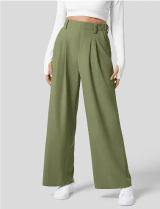 Pantalons Wide-Leg Taille Haute | Plis Avant Tailleur | Silhouette Flottante
