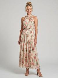 Aurelle | Graceful Halter Neck Floral Midi Dress