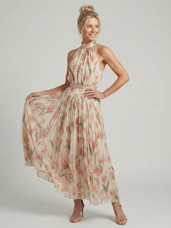 Aurelle | Graceful Halter Neck Floral Midi Dress
