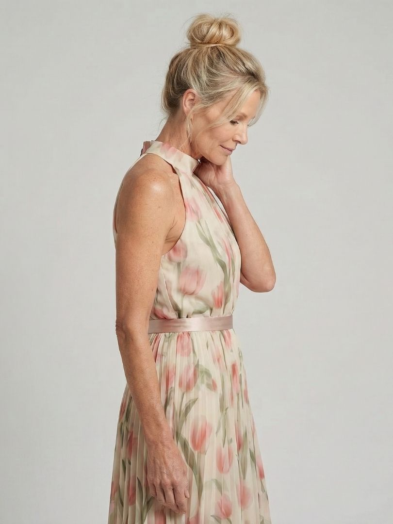 Aurelle | Graceful Halter Neck Floral Midi Dress
