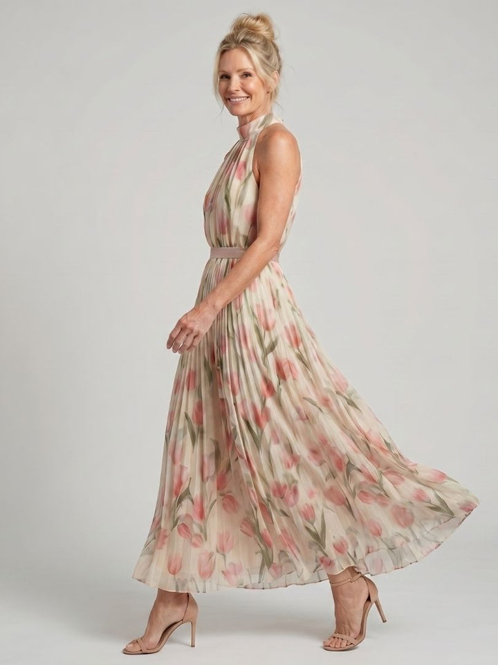 Aurelle | Graceful Halter Neck Floral Midi Dress