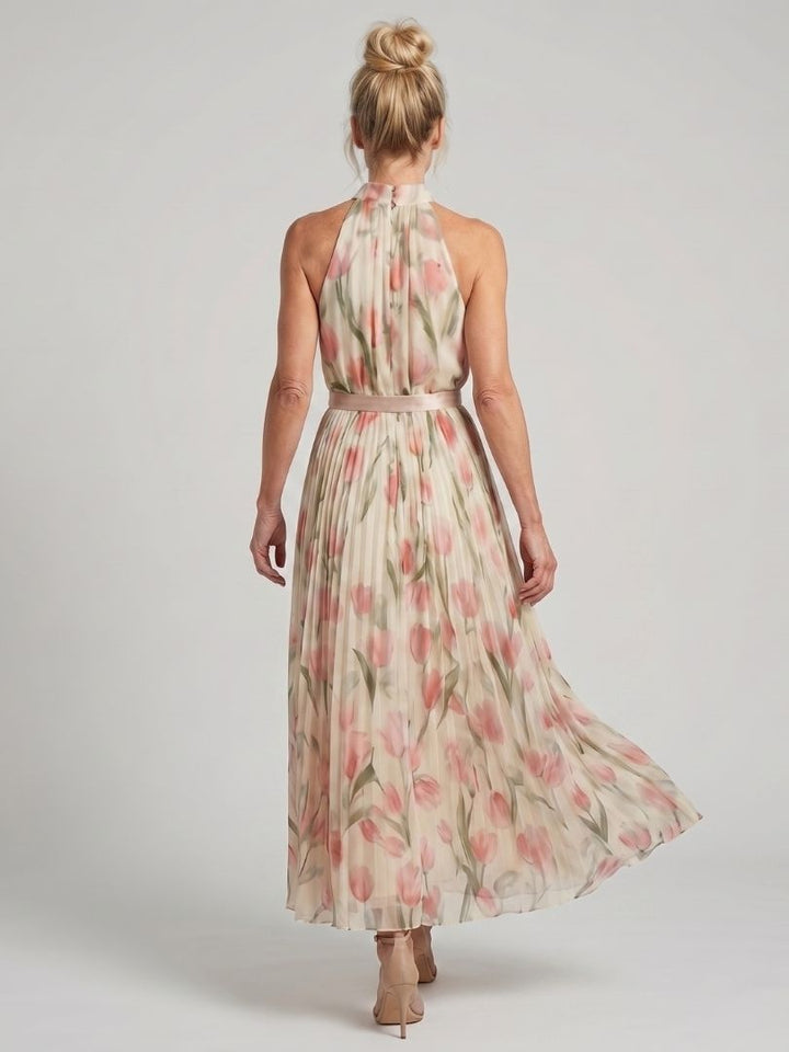 Aurelle | Graceful Halter Neck Floral Midi Dress