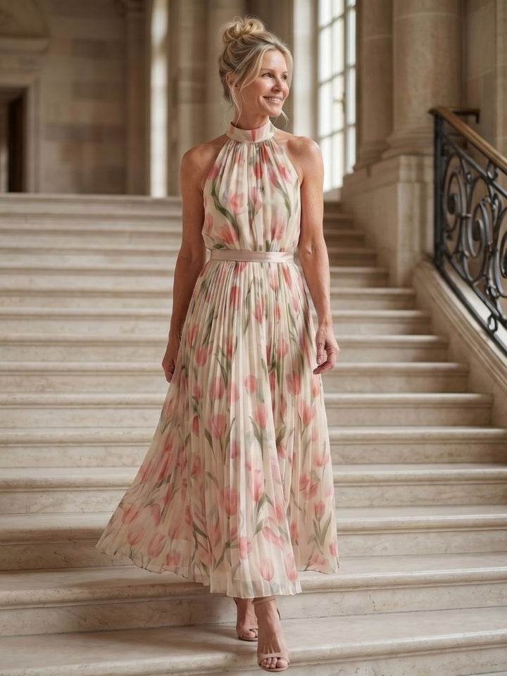 Aurelle | Graceful Halter Neck Floral Midi Dress