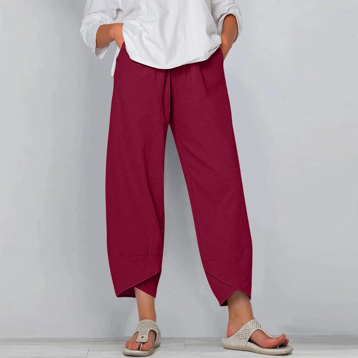 Gabrielle™ – Pantalon large en coton et lin à taille haute