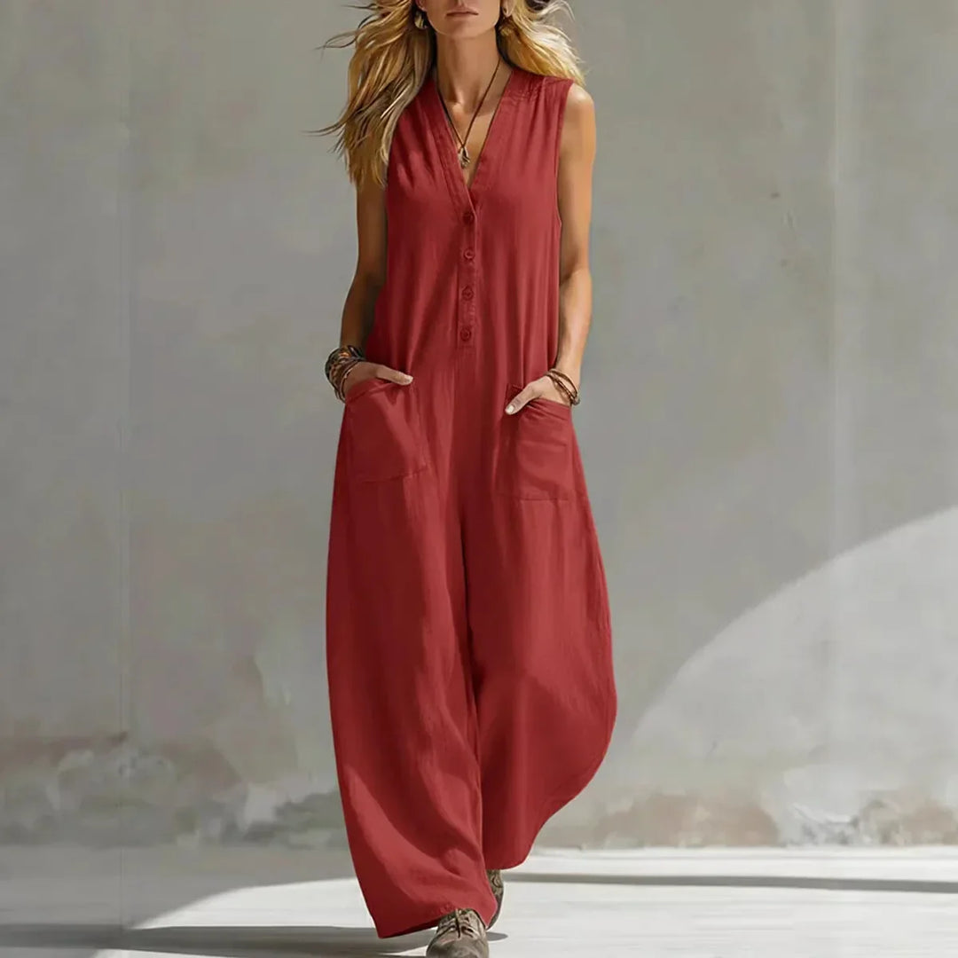 Liora | Casual Sleeveless Jumpsuit in Linen and Cotton