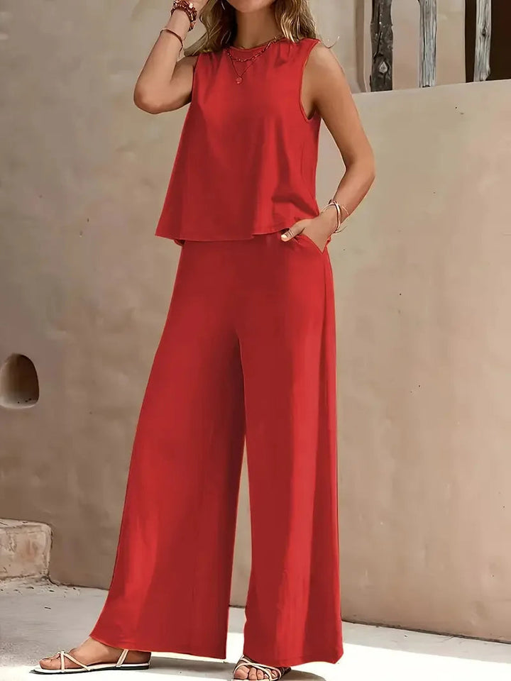 Ensemble Deux-Pièces Sans Manches Danielle™ | Haut Sans Manches et Pantalon Large