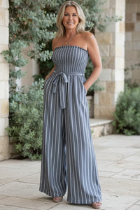 LEONORA – STRAPLESS WIDE-LEG JUMPSUIT