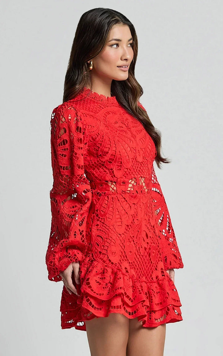Lilly - Elegant Stand Collar Mini Dress