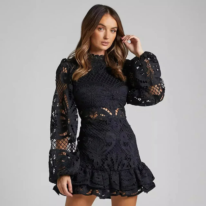 Lilly - Elegant Stand Collar Mini Dress