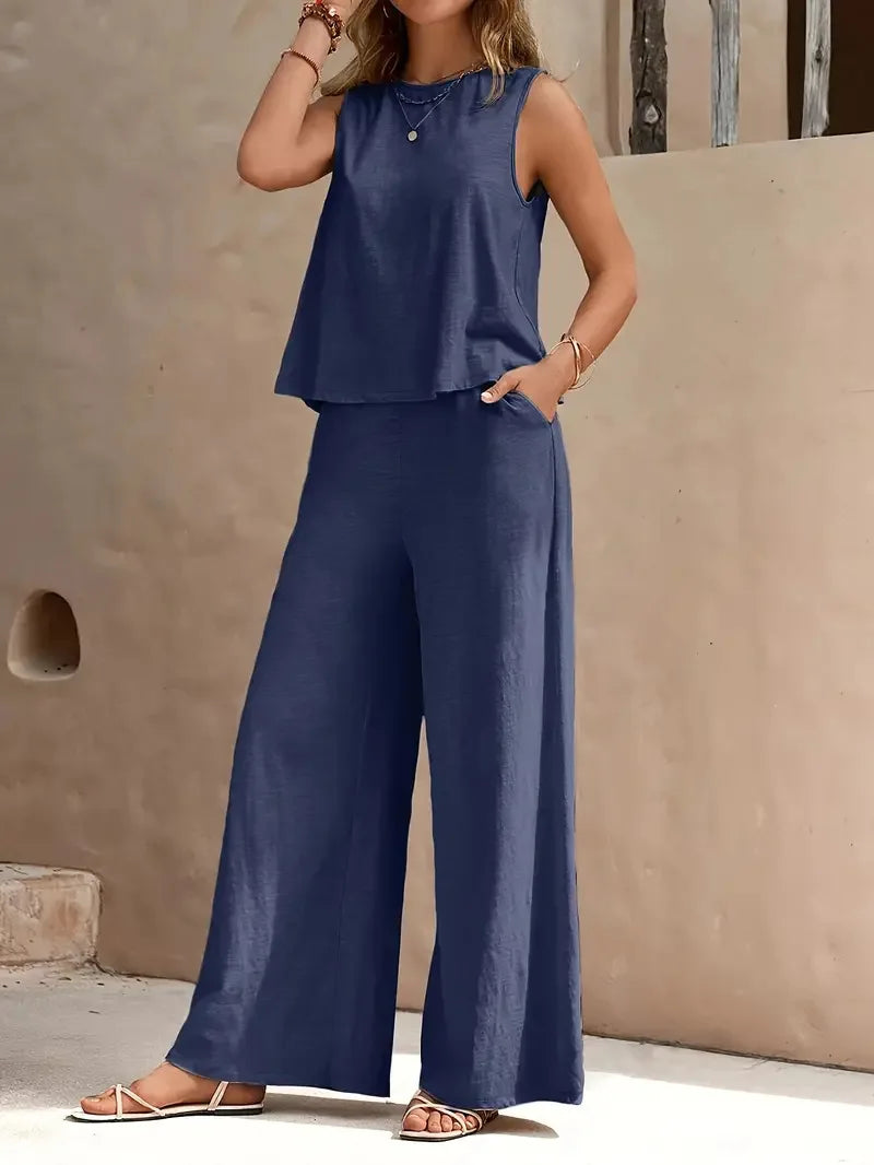 Ensemble Deux-Pièces Sans Manches Danielle™ | Haut Sans Manches et Pantalon Large