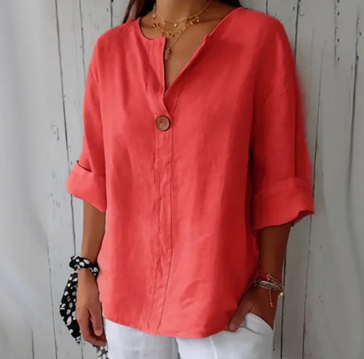 Clara – Blouse Élégante en Lin à Coupe Ample