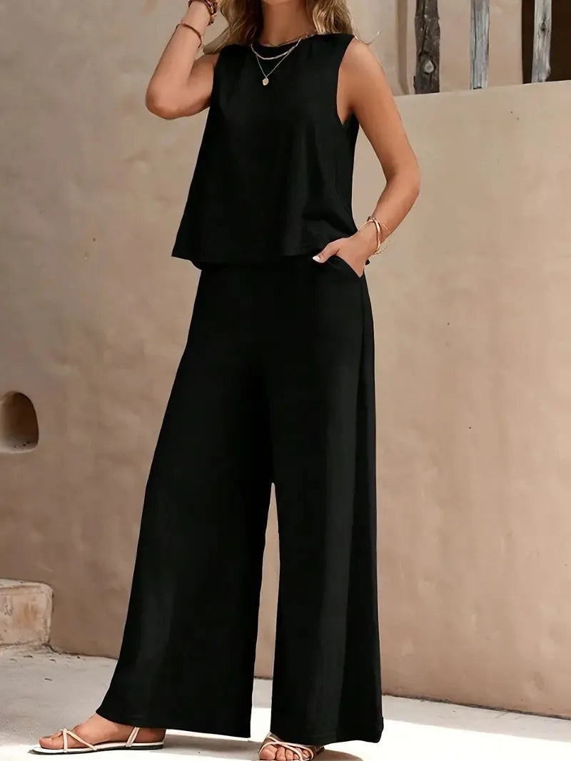 Ensemble Deux-Pièces Sans Manches Danielle™ | Haut Sans Manches et Pantalon Large