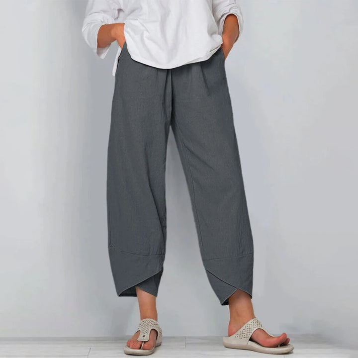 Gabrielle™ – Pantalon large en coton et lin à taille haute