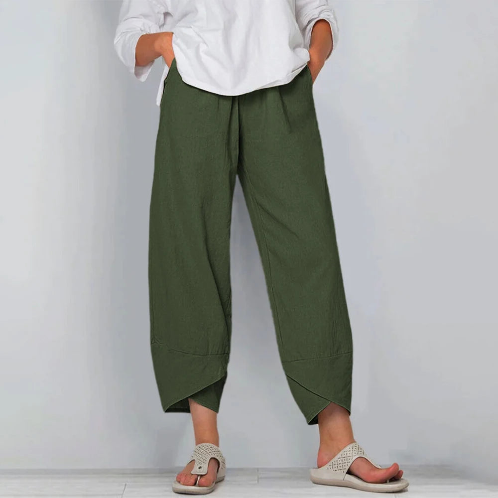 Gabrielle™ – Pantalon large en coton et lin à taille haute
