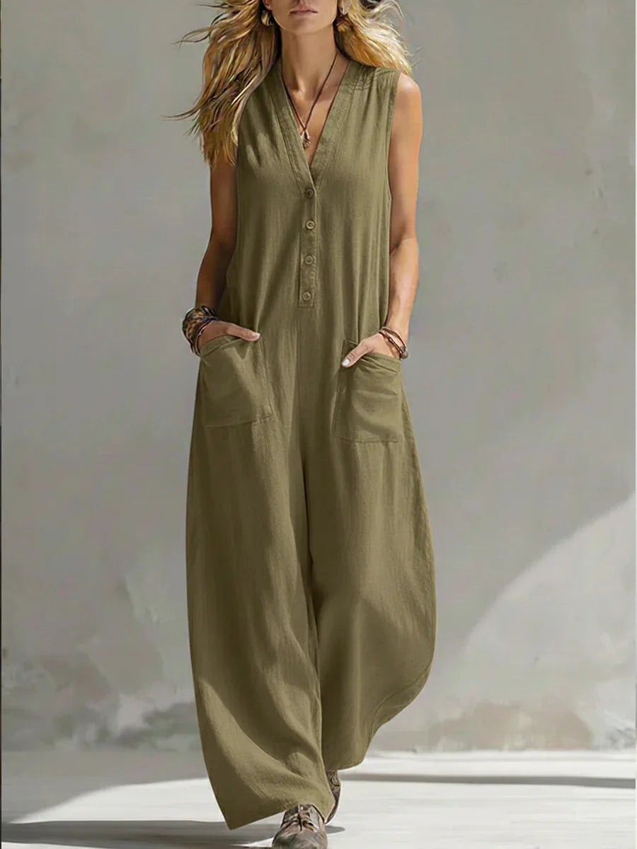 Liora | Casual Sleeveless Jumpsuit in Linen and Cotton
