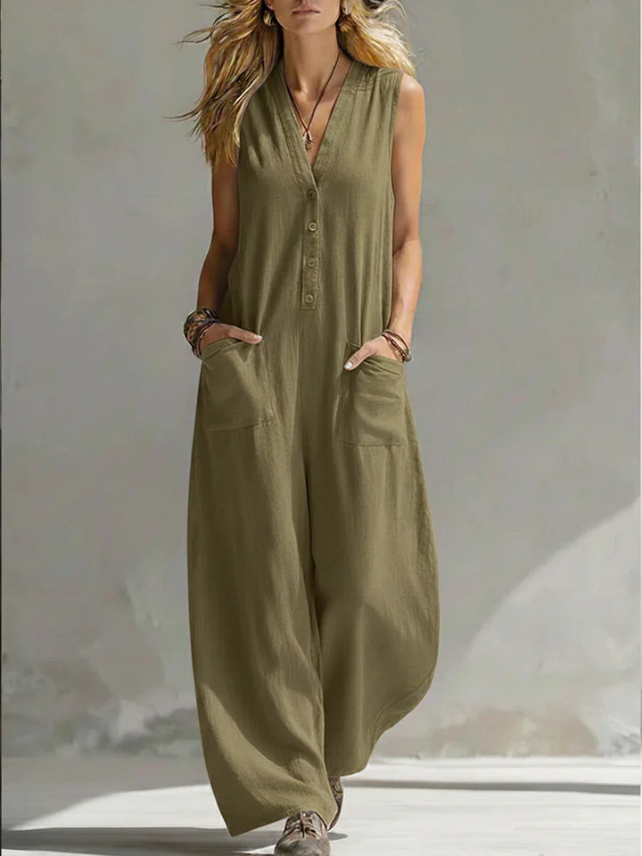 Liora | Casual Sleeveless Jumpsuit in Linen and Cotton