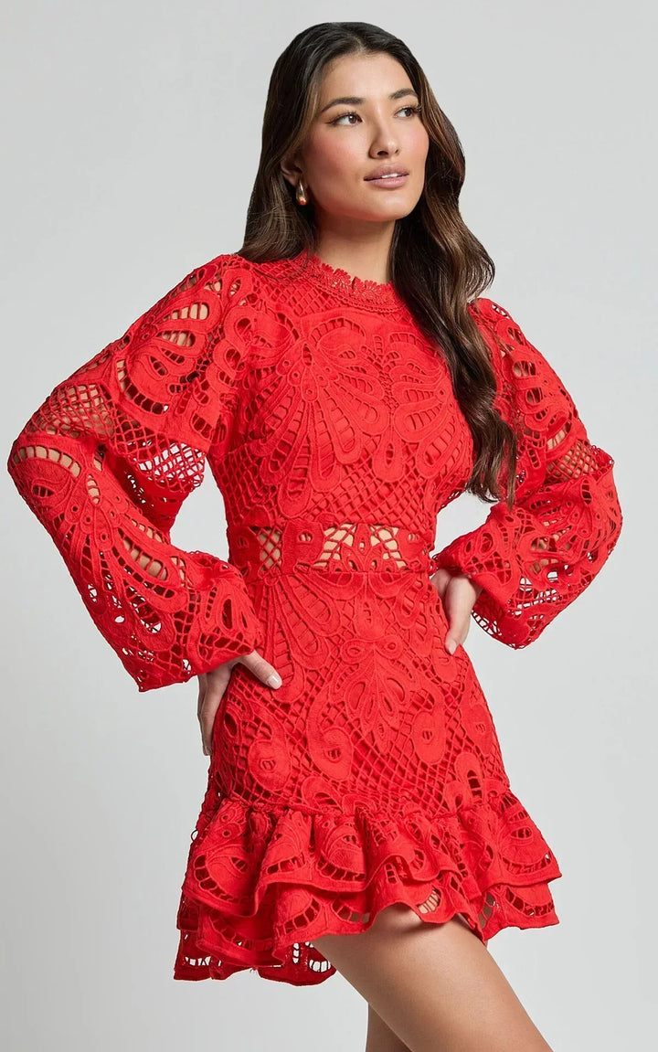 Lilly - Elegant Stand Collar Mini Dress