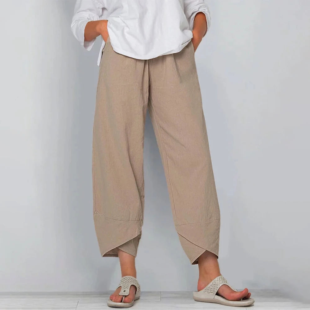 Gabrielle™ – Pantalon large en coton et lin à taille haute