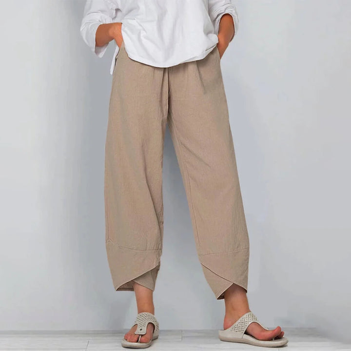 Gabrielle™ – Pantalon large en coton et lin à taille haute