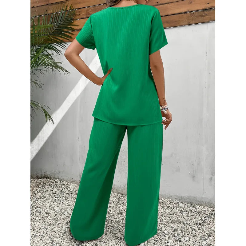 Lorrina™ Ensemble Élégant Doux en Deux Pièces | Blouse Asymétrique et Pantalons Relax