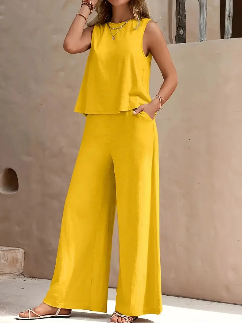 Ensemble Deux-Pièces Sans Manches Danielle™ | Haut Sans Manches et Pantalon Large