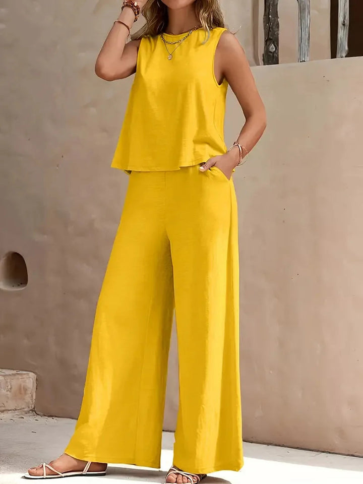 Ensemble Deux-Pièces Sans Manches Danielle™ | Haut Sans Manches et Pantalon Large
