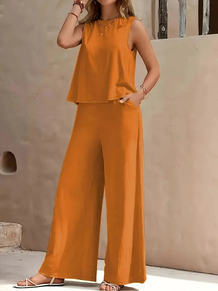 Ensemble Deux-Pièces Sans Manches Danielle™ | Haut Sans Manches et Pantalon Large
